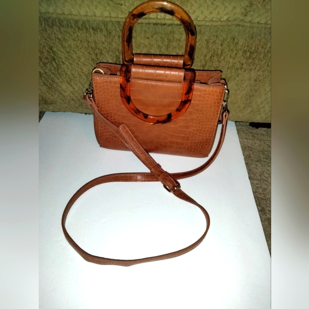 Madison West (Camel Brown) Croc Embossed Texture Double Handle  Crossbody Bag